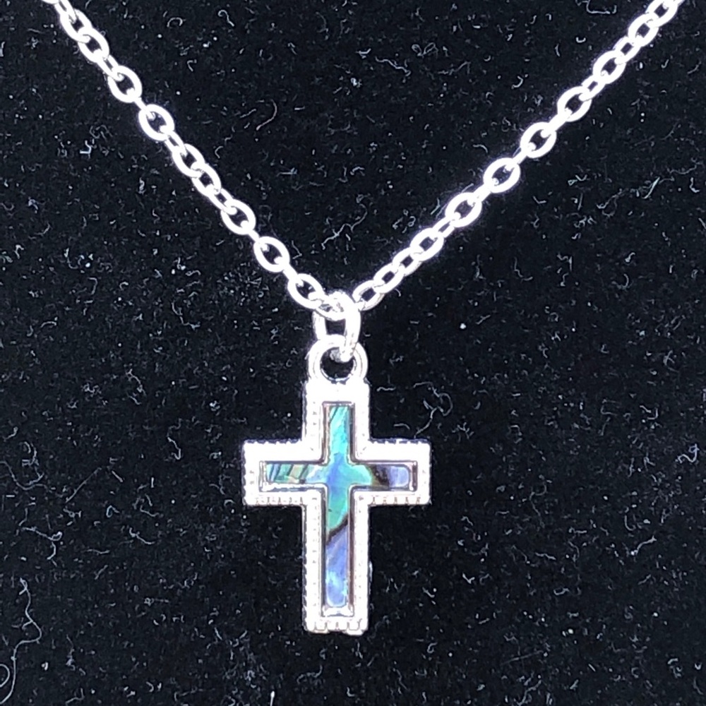 Abalone cross necklace stainless steel 16” handmade crucifix pendant necklace